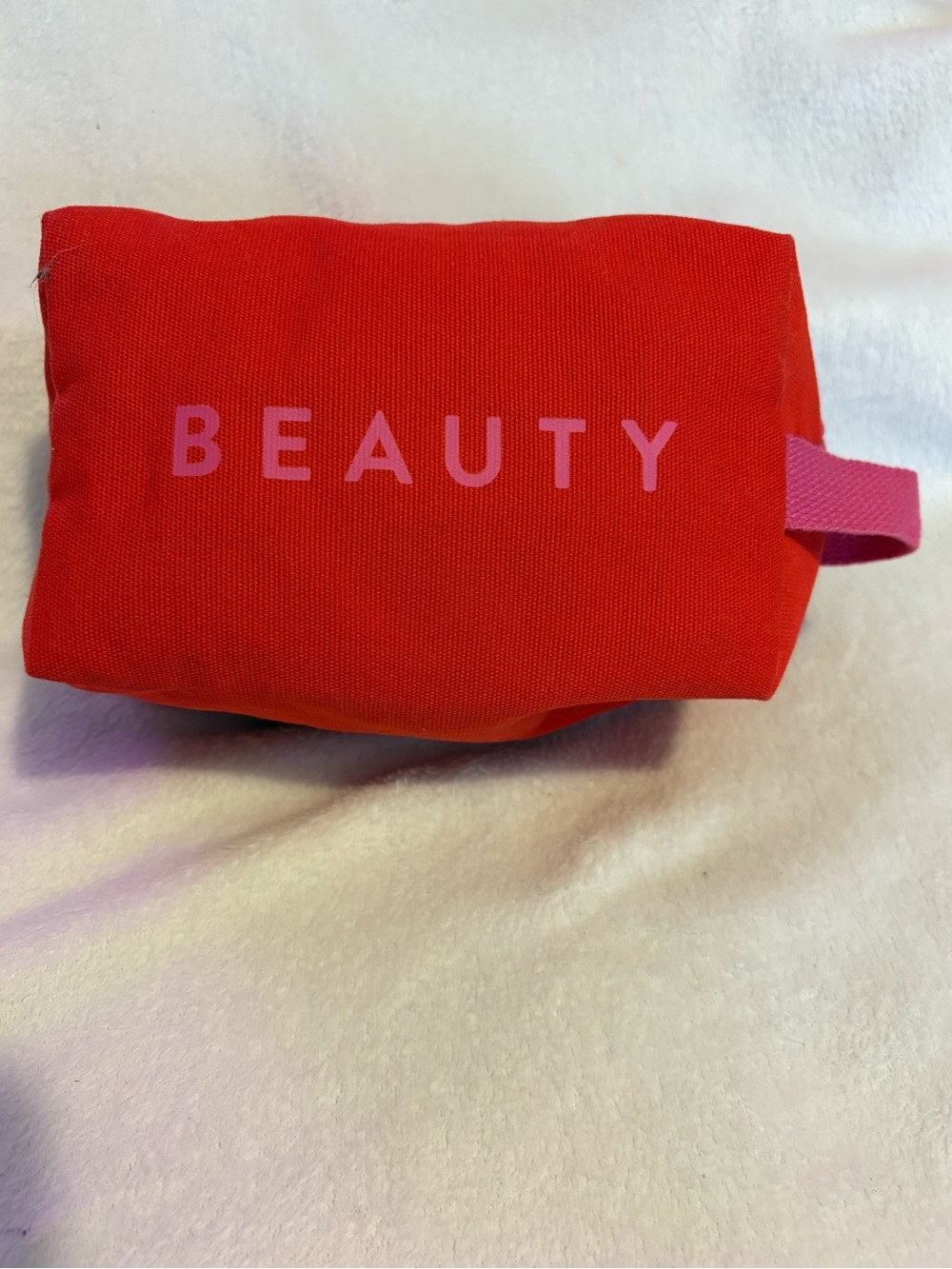 Nordstrom Red Canvas Travel Cosmetic Pouch with Pink Accents - Picture 2 of 4